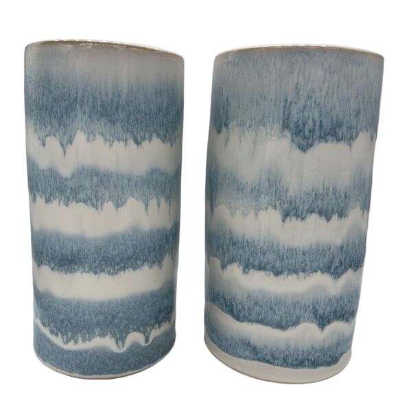 2 Blue Verigated Vases Ceramic Blue & White Pottery - Picture 7 of 7